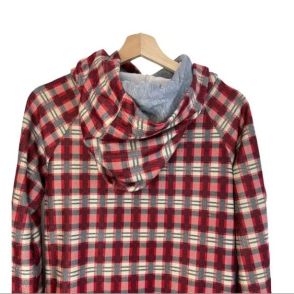 Ampersand Avenue Gray/Red Plaid Double Hood Hoodie Knit Sweatshirt - Picture 8 of 11